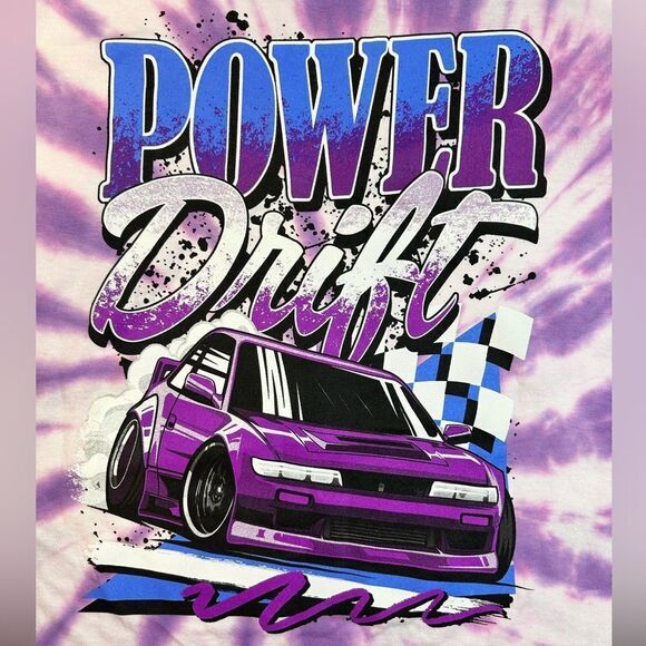 NWT Unisex Purple Tie Dye Short Sleeve Graphic Tee Shirt Power Drift Racing - XL - Picture 3 of 5